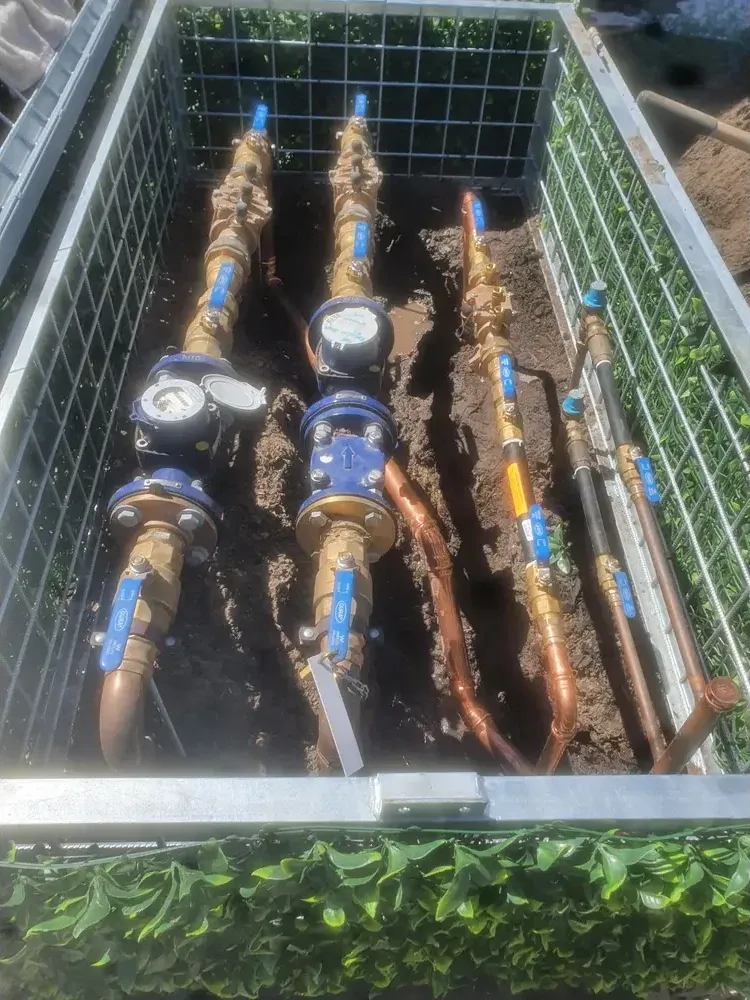 Underground commercial water main with valves and meters